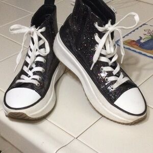 Steve Madden Black Glitter High-Top Sneakers faux leather Youth 3 Like New